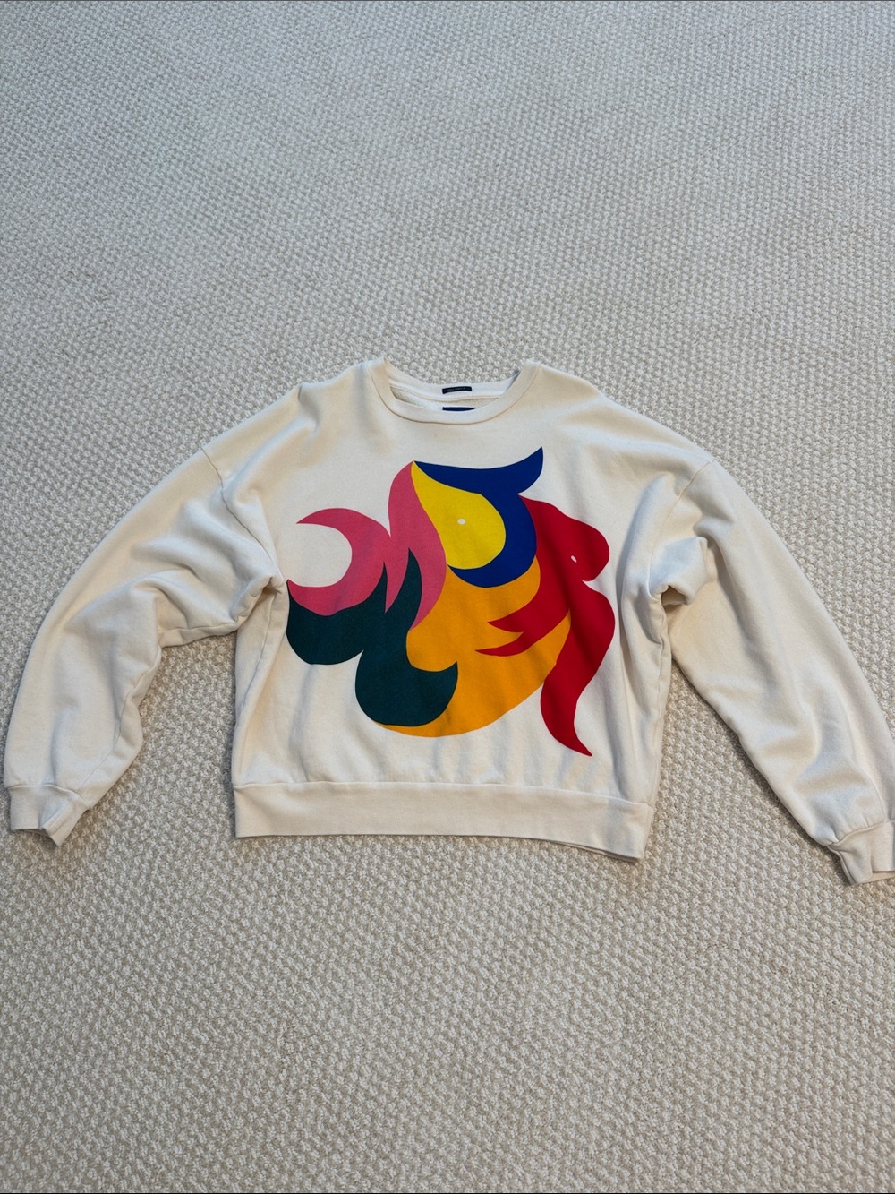 Women's Cream Sweatshirt with Colorful Abstract Print